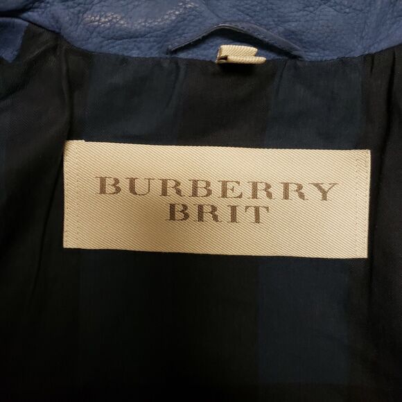 BURBERRY BRIT Womens Blue Denim 100% Calf Leather Suede Jacket Blazer 2 Small - Picture 7 of 10